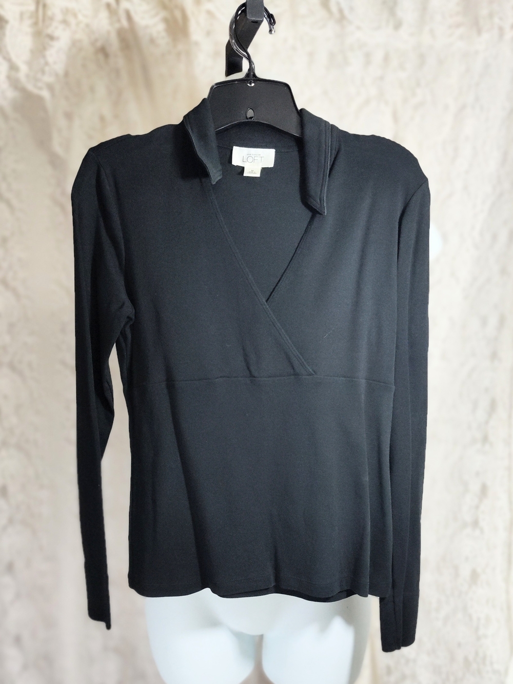 LOFT Black V-Neck Long Sleeve Top